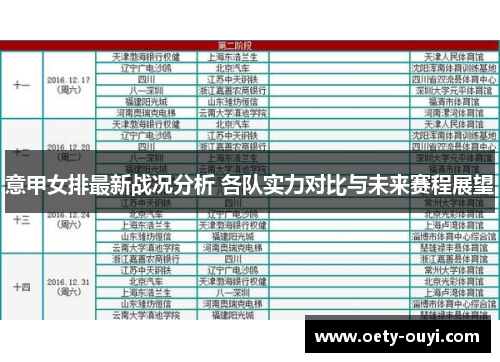 意甲女排最新战况分析 各队实力对比与未来赛程展望